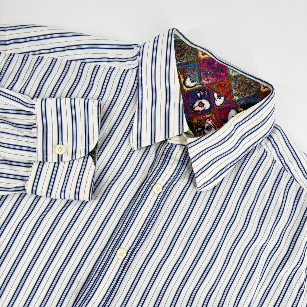 Robert Graham Mens XL Striped Button Down Shirt Money Trim Flip Cuff Floral
